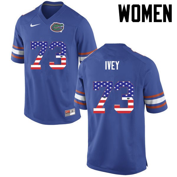 Florida Gators Women #73 Martez Ivey College Football Jersey USA Flag Fashion Blue